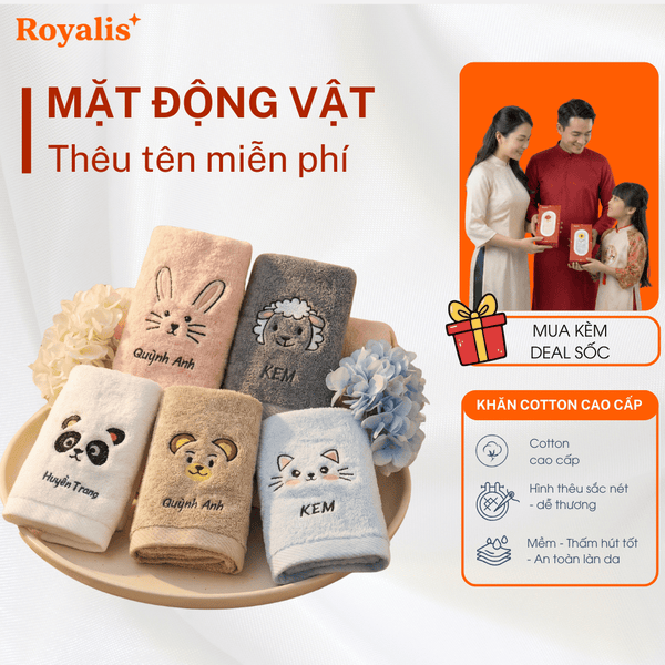 Khăn hình mặt động vật + Tên