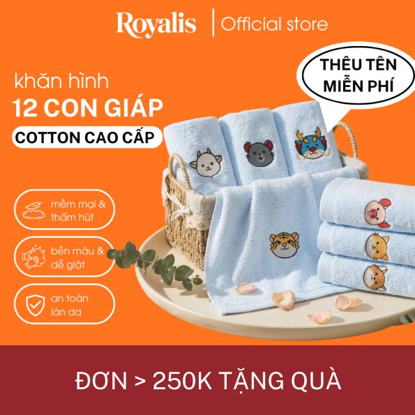 (Thêu tên) Khăn hình 12 con giáp