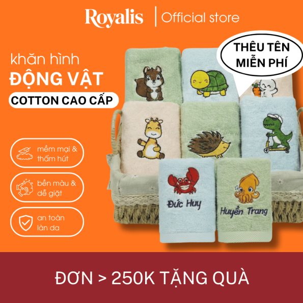 (Thêu tên) Khăn hình động vật